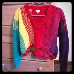 NWOT chenille rainbow high low sweater